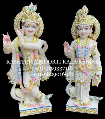 Multicolor 18 Inch Marble Radha Krishna Statue, For Worship, Packaging Type : Thermocol Box, Carton Box