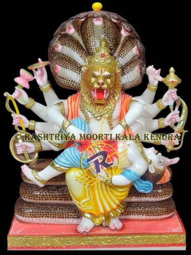 Multicolors Polished Marble Narsingh Bhagwan Statue, For Worship, Size : 36 Inch