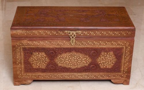 Rectangle Brass Inlay Teak Wood Box, For Storing Jewelry, Cosmetics Items, Style : Modern