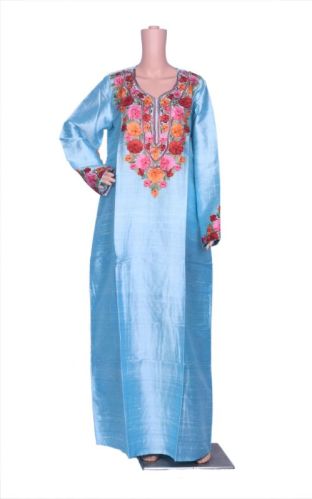 Multicolor Full Sleeves Silk Embroidered Maxi, Technics : Embroidery Work