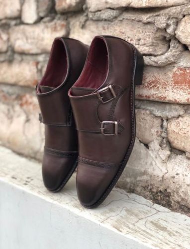 Handmade Double Monk Leather Shoes, For Mens Wear, Size : All Size