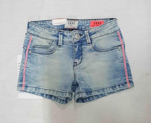 Blue Plain Denim Stretch Girls Shorts