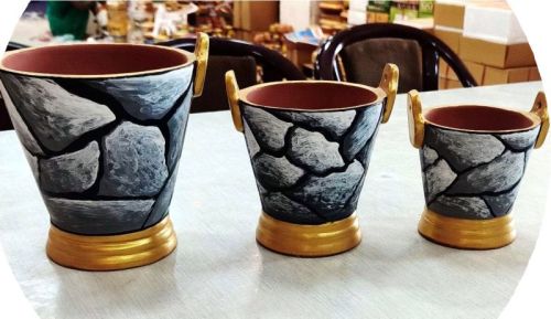 Terracotta Printed Bucket Set Of 3 Pcs