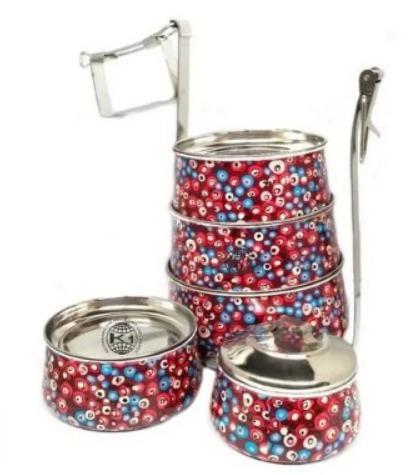 Round Hand Painted Steel Tiffin Box, For Food Storage