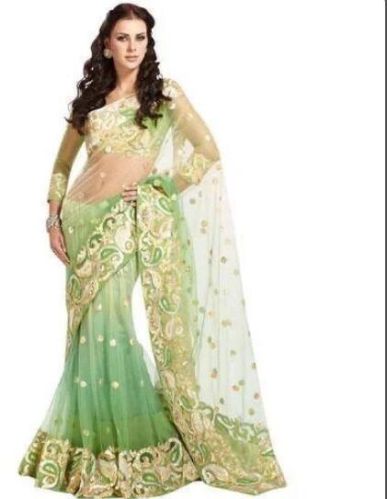 Green Designer Net Saree, Occasion : Party Wear