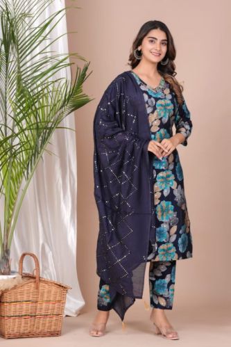 Multicolor Printed Kurti With Pant and Dupatta, Gender : Female