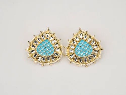 Golden & Blue Crystal Stone Earring, Style : Antique