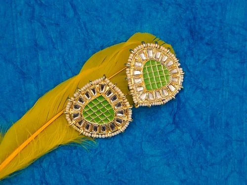 Golden & Green Party Wear Earring, Style : Antique