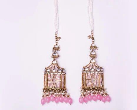 Pink Kundan Beaded Party Wear Earring, Style : Modern