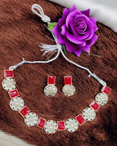 Silver & Red Stone Necklace Set, Style : Modern