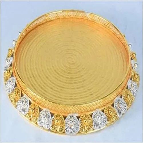 Yellow Decorative Round Gold Plated Tray