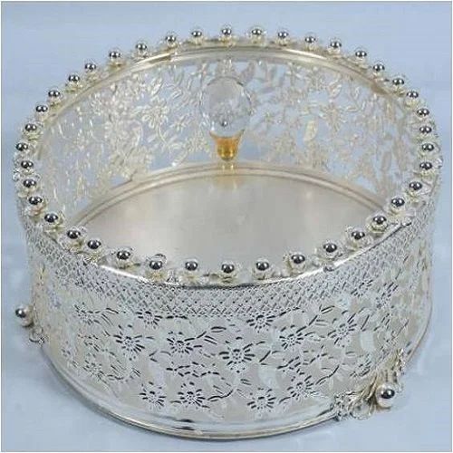 Silver Iron Round Decorative Gifting Box, Size : 10