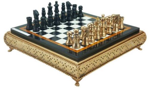 Golden Black Polished Brass Chess Set, For Playing, Packaging Type : Thermacol Packaging