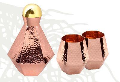 Plain Copper Hexagon Carafe Set