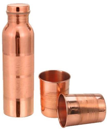 Cylindrical Silver Touch Copper Bottle, Cap Type : Round