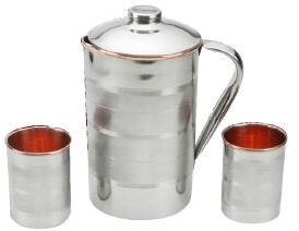 Stainless Steel Copper Water Jug With 2 Glass Set