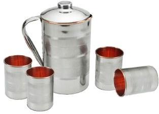 Stainless Steel Copper Water Jug With 4 Glass Set