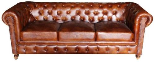 Wood Three Seater Sofa, For Living Room, Seat Material : Leather
