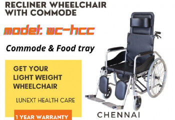 Iron Manual Polished STEEL RECLINER WHEELCHAIR WITH COMMODE, For Hospital Use, Weight Capacity : 50-100kg100-150kg