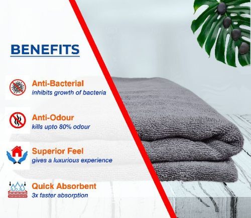 Rekhas Premium Cotton Bath Towel , Super Absorbent , Soft & Quick Dry, Anti-Bacterial, Grey Colour