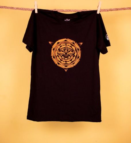 Half Sleeves Ladies Black Mandala Printed T-Shirt, Packaging Type : Plastic Bag
