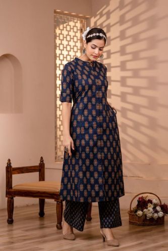 Ladies Blue A-Line Kurti Set
