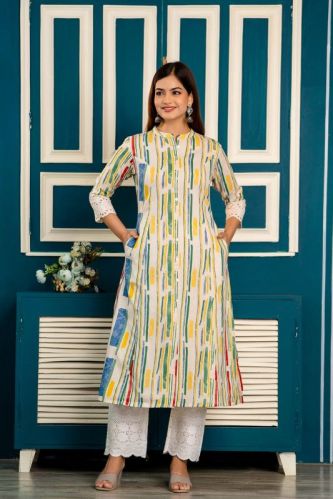 Ladies Multicolor Printed A-Line Kurti, Occasion : Formal Wear