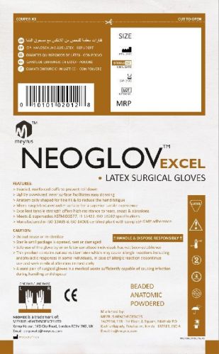 NEOGLOV EXCEL 280 Mm Surgical Gloves, For Hospital, Clinical, Size : 7.5