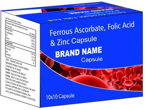 Folic Acid & Zinc Capsules, Composition : Ferrous Ascorbate, Carbohydrates, Protein.