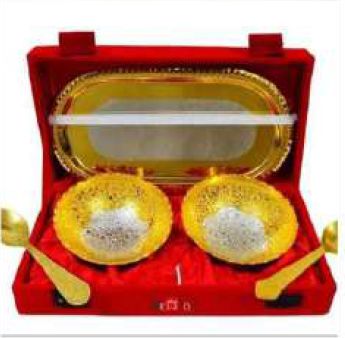 AS-1011 Two Bowl Spoon Tray Set, For Gift Purpose, Hotel, Restaurant, Home, Bowl Size : 3.5 Inch