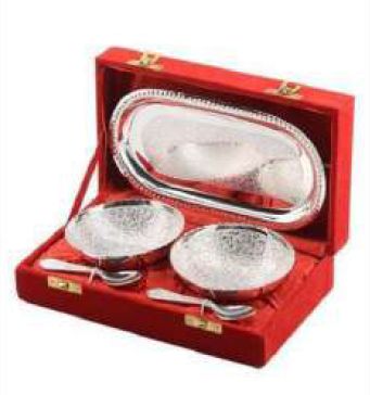 AS-1012 Two Bowl Spoon Tray Set, For Gift Purpose, Hotel, Restaurant, Home, Bowl Size : 3.5 Inches