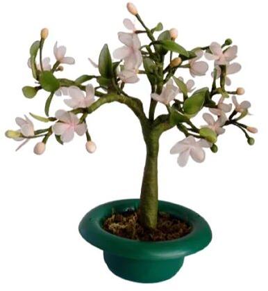 Pink Green Artificial Potted Bonsai Flower Plant, For Home Decor Gifting