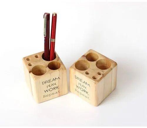 Wood Desk Table Stationery Stand, Color : Beige