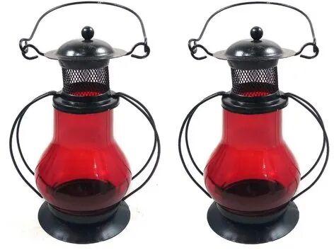 Red Glass Lanterns Set, For Decoration, Size : H-5.5* Base D-2.5 Inch