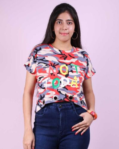 Tin up Cotton Blend Round Neck Printed Western Tops Free Size