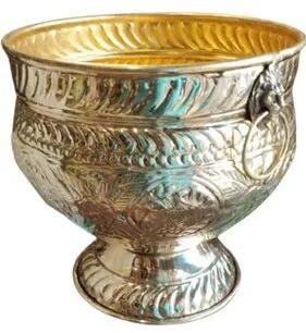 Round Brass Flower Pot, Color : Golden