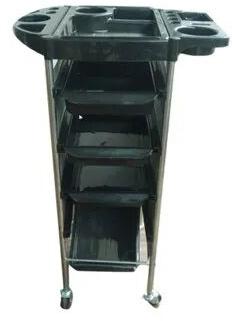SS Plastic Salon Trolley, Color : Black