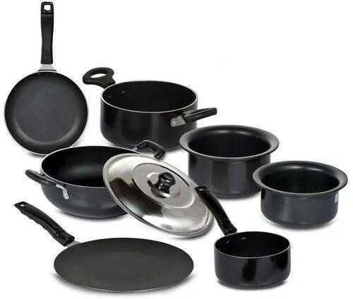 Aluminium Hard Anodized Cookware Set, Color : Black