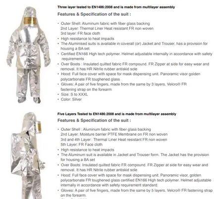 Aluminium Proximity Aluminized Suit, Color : Silver