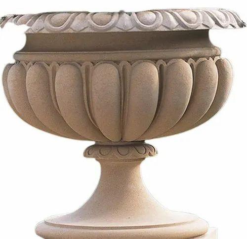 Pink Natural Finishing Antique Stone Garden Planter, Shape : Round