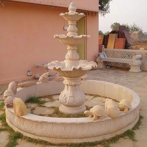 Round Pink Sandstone Fountain, For Outdoor, Design : Antique