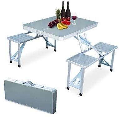 Aluminium Folding Picnic Table, Color : Silver