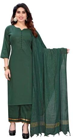 Plain Round Neck Cotton Kurti Palazzo Set, Size : Large