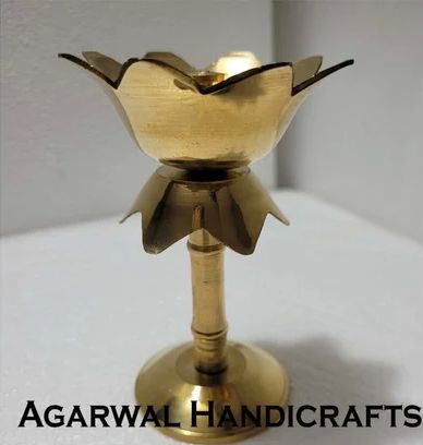 Golden Agarwal Handicrafts Brass Kamal Stand Diya, For Home, Pooja, Temple, Size : 4 Inches