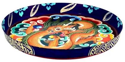 Kaushalam Stainless Steel Wooden Serving Tray, Shape : Circular