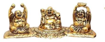 Brass Laughing Buddha Statue, Color : Golden