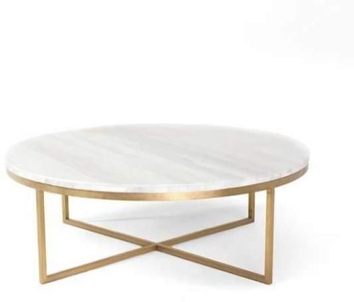 White Plain Polished Stainless Steel Round Table, For Home