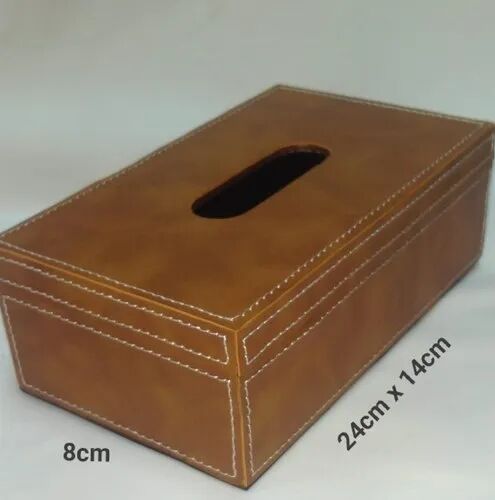 Plain Artificial Leather Tissue Box, Shape : Rectangular