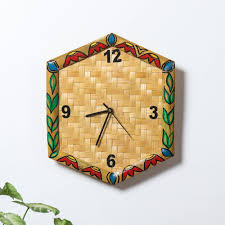 Brown Hexagonal Bamboo Wall Clock, For Home, Office, Decoration, Display Type : Analog