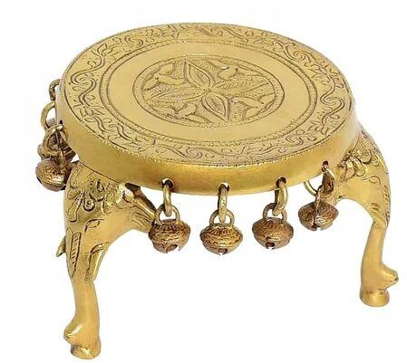 Brass Round Pooja Chowki, Color : Golden